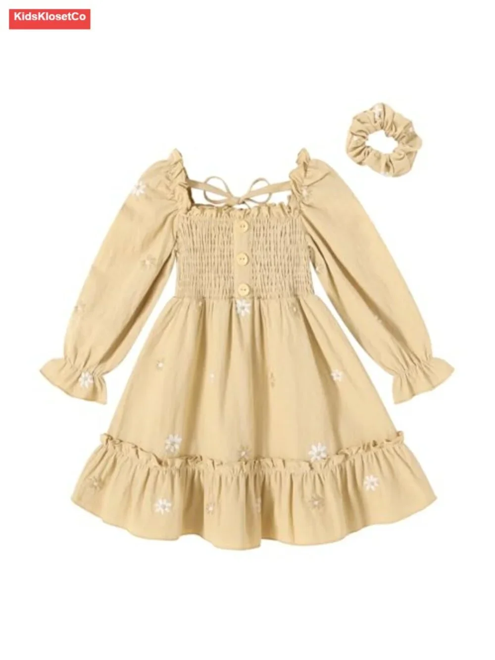 Toddler Girl Long Sleeve Linen Dress with Headband Fall Winter Party Outfit